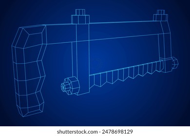 Hacksaw manual or Hand hacksaw. Wireframe low poly mesh vector illustration