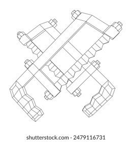 Hacksaw manual o Hand hacksaw. Ilustración vectorial de malla de polietileno baja