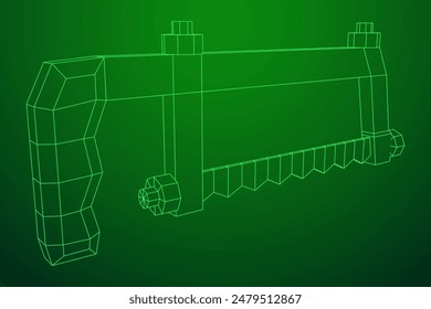 Hacksaw manual or Hand hacksaw. Wireframe low poly mesh vector illustration