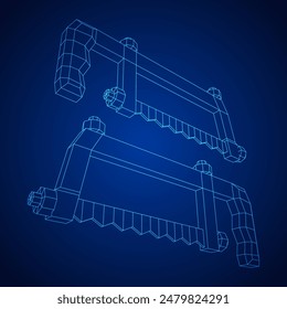 Hacksaw manual or Hand hacksaw. Wireframe low poly mesh vector illustration