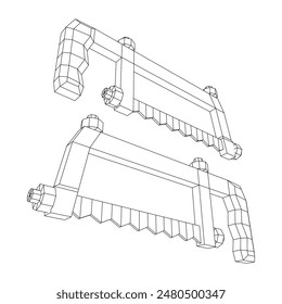 Hacksaw manual or Hand hacksaw. Wireframe low poly mesh vector illustration