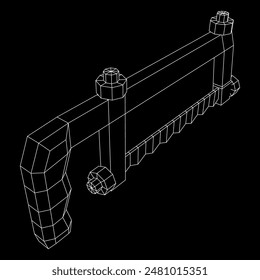 Hacksaw manual or Hand hacksaw. Wireframe low poly mesh vector illustration