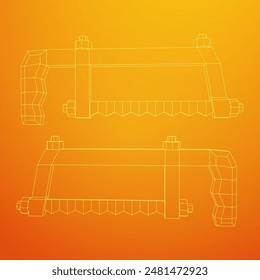 Hacksaw manual o Hand hacksaw. Ilustración vectorial de malla de polietileno baja