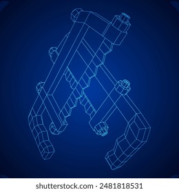 Hacksaw manual or Hand hacksaw. Wireframe low poly mesh vector illustration