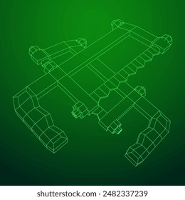 Hacksaw manual o Hand hacksaw. Ilustración vectorial de malla de polietileno baja
