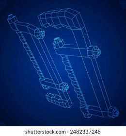Hacksaw manual or Hand hacksaw. Wireframe low poly mesh vector illustration
