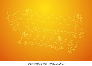 Hacksaw manual or Hand hacksaw. Wireframe low poly mesh vector illustration