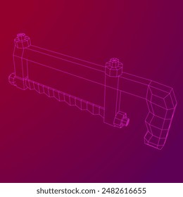 Hacksaw manual or Hand hacksaw. Wireframe low poly mesh vector illustration