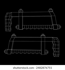 Hacksaw manual or Hand hacksaw. Wireframe low poly mesh vector illustration