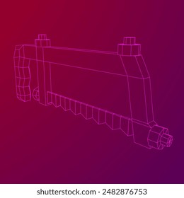 Hacksaw manual or Hand hacksaw. Wireframe low poly mesh vector illustration