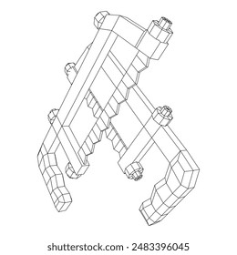 Hacksaw manual or Hand hacksaw. Wireframe low poly mesh vector illustration