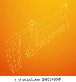 Hacksaw manual or Hand hacksaw. Wireframe low poly mesh vector illustration