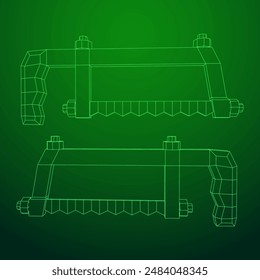 Hacksaw manual or Hand hacksaw. Wireframe low poly mesh vector illustration