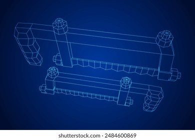 Hacksaw manual or Hand hacksaw. Wireframe low poly mesh vector illustration