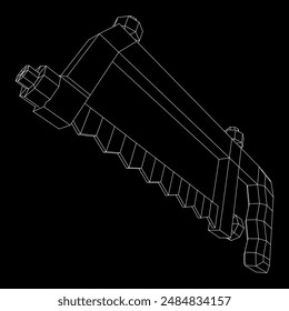 Hacksaw manual or Hand hacksaw. Wireframe low poly mesh vector illustration