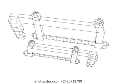 Hacksaw manual or Hand hacksaw. Wireframe low poly mesh vector illustration