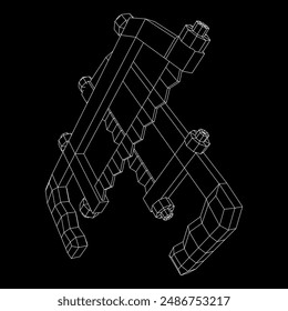 Hacksaw manual o Hand hacksaw. Ilustración vectorial de malla de polietileno baja