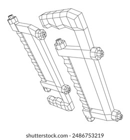 Hacksaw manual or Hand hacksaw. Wireframe low poly mesh vector illustration
