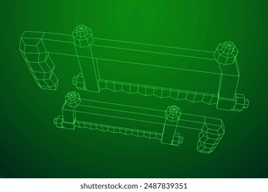 Hacksaw manual or Hand hacksaw. Wireframe low poly mesh vector illustration