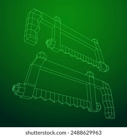 Hacksaw manual or Hand hacksaw. Wireframe low poly mesh vector illustration