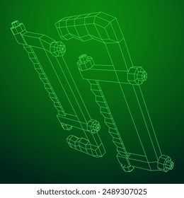 Hacksaw manual or Hand hacksaw. Wireframe low poly mesh vector illustration