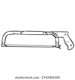 hacksaw metal cutting tool vector line art hand drawn illustration