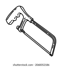 Hacksaw for Metal Part of Contractor Material and Equipment Device Hand Drawn Icon Set Vector.