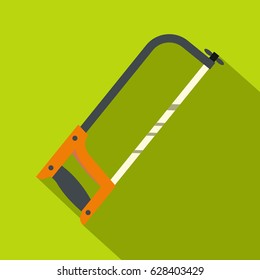 Hacksaw with orange handle icon. Flat illustration of hacksaw with orange handle vector icon for web on lime background