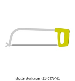 Hacksaw. Herramienta para cortar pequeños tubos y perfiles de metal ligero. Ilustración vectorial aislada 