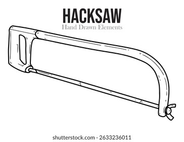 Hacksaw vector black outline hand drawing, simple design, handyman tools, black ink, white background, editable