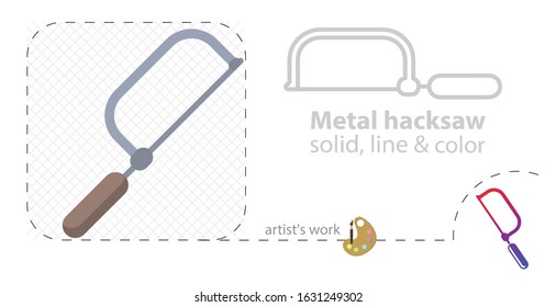 Hacksaw vector flat illustration, solid, line icon