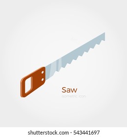 Hacksaw vector illustration in isometric style. Timber equipment element. Isolated object on white background.