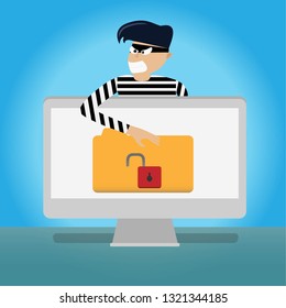Hack.thief steal file data on the personal computer.internet social network concept