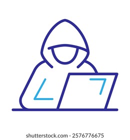 Hacktivism Icon – Hooded Figure with Laptop Representing Activist Hacking