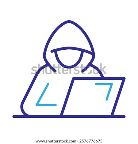 Hacktivism Icon – Hooded Figure with Laptop Representing Activist Hacking