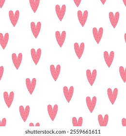 Had drawn pink hearts with dots on white background. Vector illustration for Valentine's Day, wrapping paper.