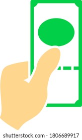Had Holding Dollar Icon. Flat Color Design. Vector Illustration.