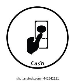 Had holding dollar icon. Thin circle design. Vector illustration.