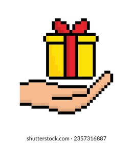 had holding a gift icon 8 bit, pixel art gift present icon  for game  logo.