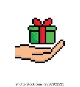 had holding a gift icon 8 bit, pixel art gift present icon  for game  logo.