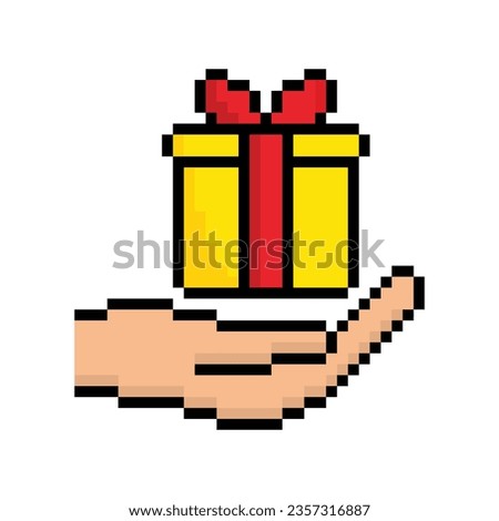 had holding a gift icon 8 bit, pixel art gift present icon  for game  logo.
