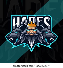 Hades with Cerberus mascot logo esport template design