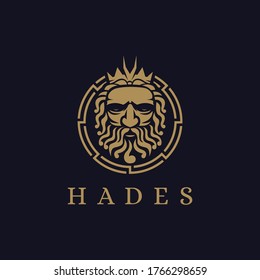 Hades God logo icon illustration vector on dark background, Pluto god logo, orkus logo