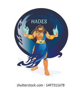 Hades Greek God Holding Hellfire in Hands and Human Scull on Belt . Ancient History Character Pluto King of Underworld in Greek Religion and Mythology, Person Cartoon Flat Vector Illustration, Banner