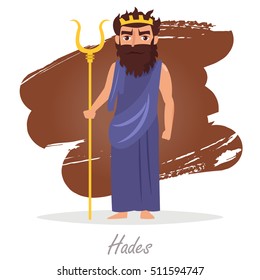 Hades. Greek gods. Vector illustration. Cartoon character. Isolated. Flat. Mythology.