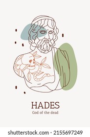 Hades. Linear antique statue. Trendy modern vector print with ancient classical greece sculpture of god and geometric abstract shapes. Line art for fashion t-shirt design, printing, poster