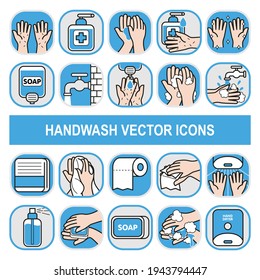 Hadnwash vector icons in badge design style.