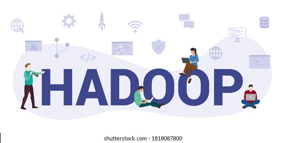 hadoop programming language concept with modern big text or word and people with icon related modern flat style