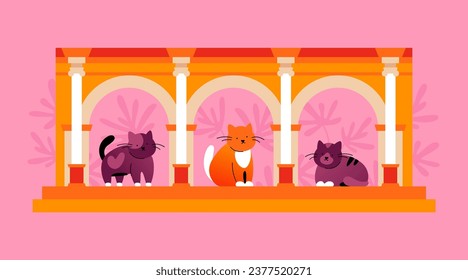 Hadrians Gate and cats - modern colored vector illustration