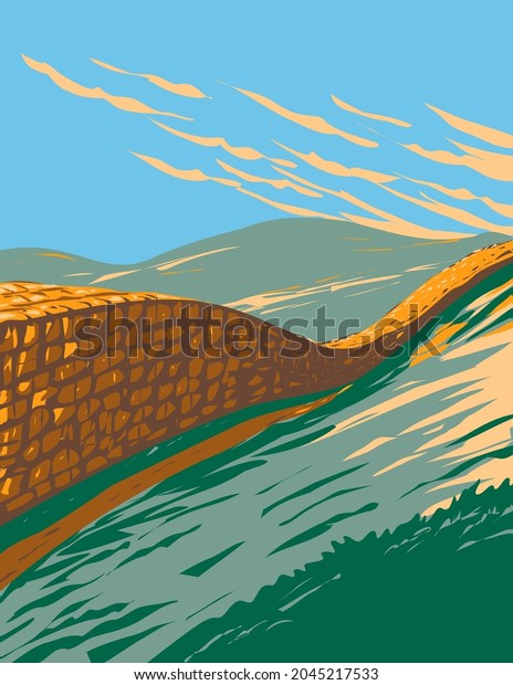 Hadrian\'s Wall near Brampton in\
Northumberland National Park England UK Art Deco Poster\
Art